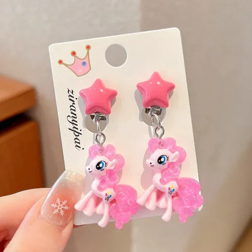 Girls Little Pony Pink Star Clip-On Earrings
