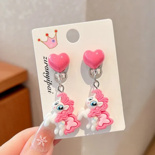 Girls Little Pony Pink Star Clip-On Earrings