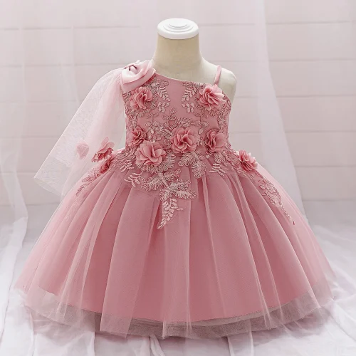 Girls' One-Shoulder Lace & Tulle Party Dress