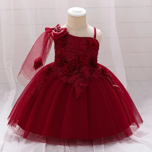 Girls' One-Shoulder Lace & Tulle Party Dress