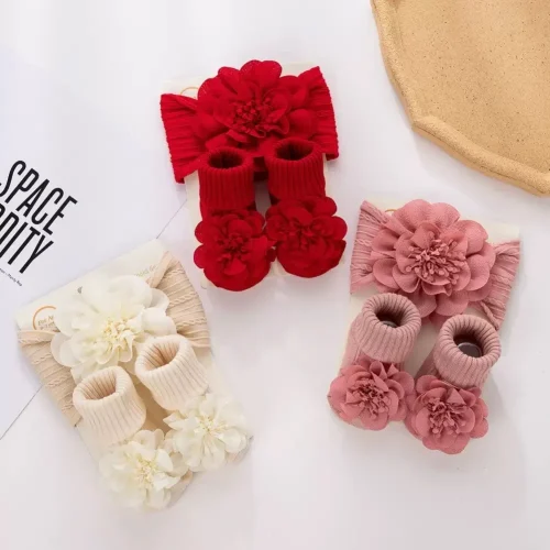 Baby Girl Floral Headband and Socks Set