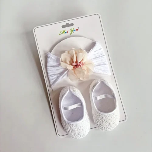 Baby Girl Lace Crib Shoes & Floral Headband Set