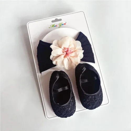 Baby Girl Lace Crib Shoes & Floral Headband Set