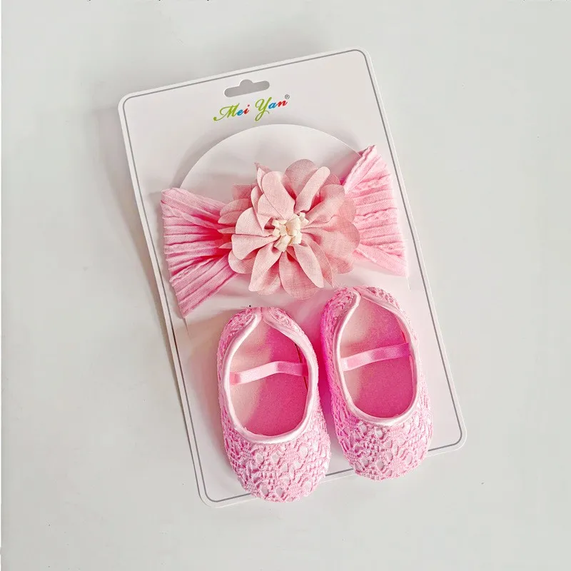 Baby Girl Lace Crib Shoes & Floral Headband Set