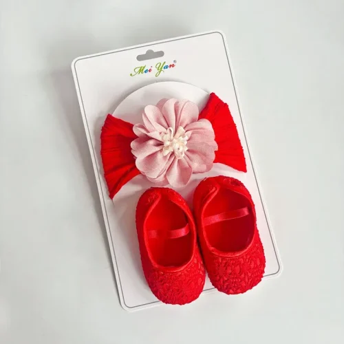 Baby Girl Lace Crib Shoes & Floral Headband Set