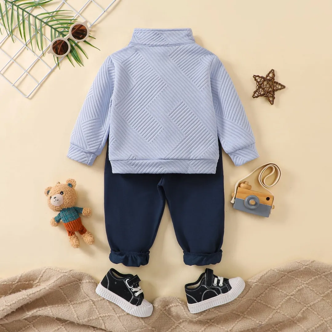 2-Piece Textured Half-Zip Sweatshirt & Joggers Set
