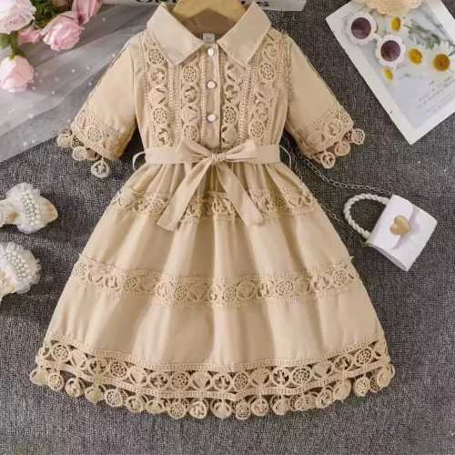 Toddler & Girls Vintage Style Lace Collared Party Dress