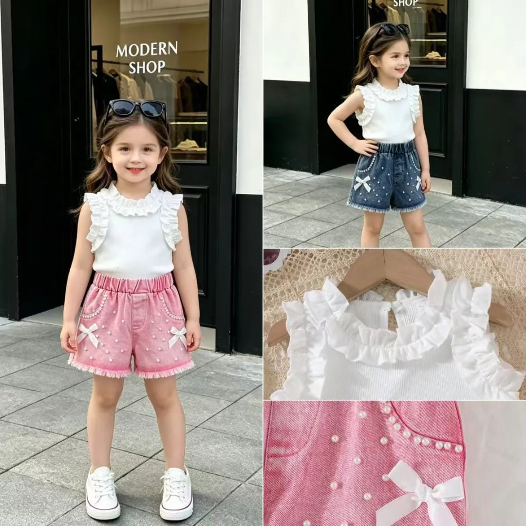 Girls 2-Piece Sleeveless Top &  Denim Shorts