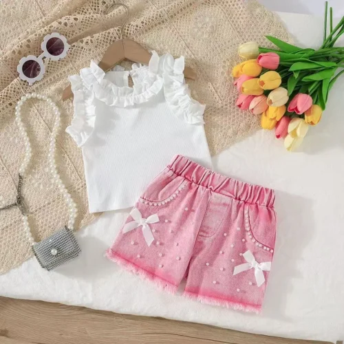Girls 2-Piece Sleeveless Top &  Denim Shorts
