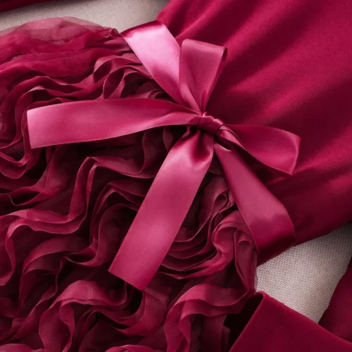 Girls' Maroon Pearl Layered Ruffle Party Dress