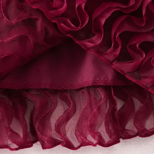 Girls' Maroon Pearl Layered Ruffle Party Dress