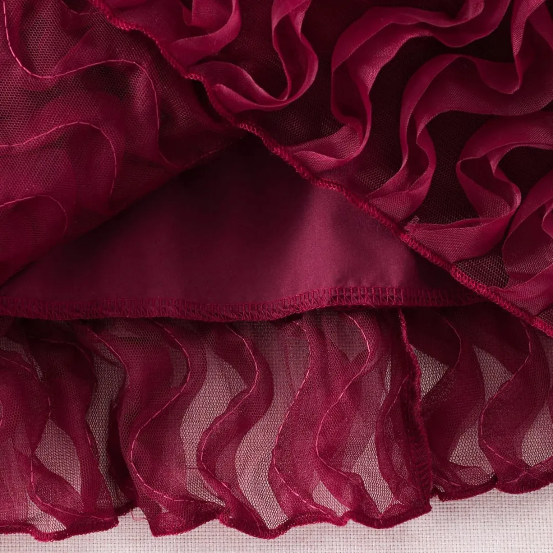 Girls' Maroon Pearl Layered Ruffle Party Dress