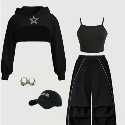 Teen Girls' 3-Piece Crop Hoodie & Cargo Pants Set