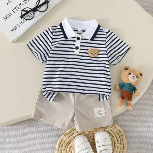 Boys Striped Polo Shirt and Shorts Set