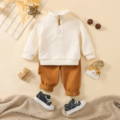 2-Piece Textured Half-Zip Sweatshirt & Joggers Set