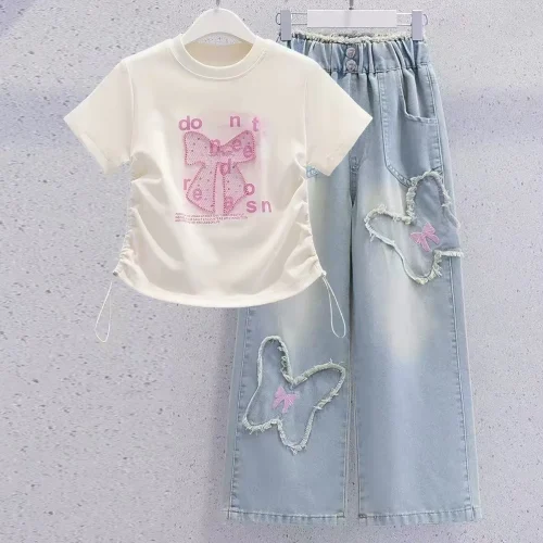 Girls' Graphic Top & Butterfly Jeans