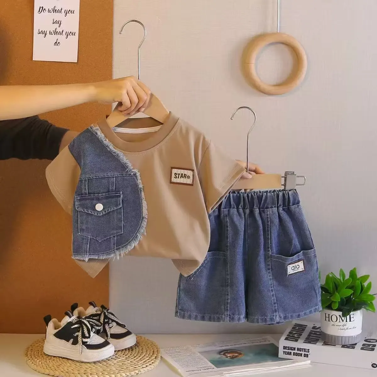 Toddler Frayed Denim T-Shirt & Shorts Set