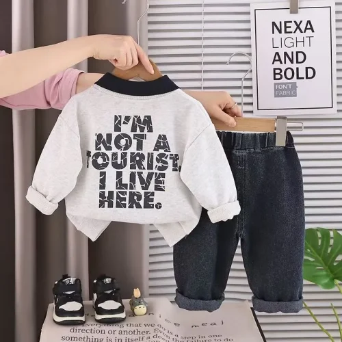 Boys 2-Piece Collared Sweatshirt & Jeans Set with Tie