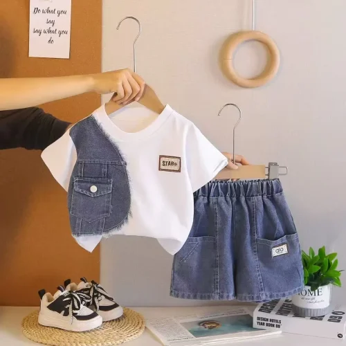 Toddler Frayed Denim T-Shirt & Shorts Set