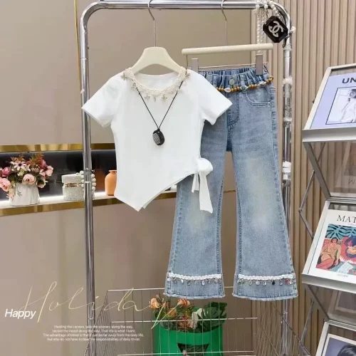 Girls' Lace Top & Flare Jeans