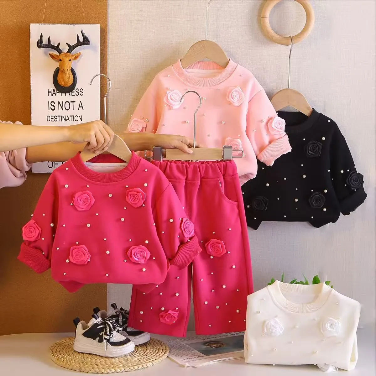 Girls' Rose & Pearl Sweatshirt Set