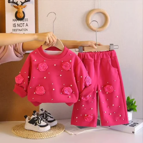 Girls' Rose & Pearl Sweatshirt Set