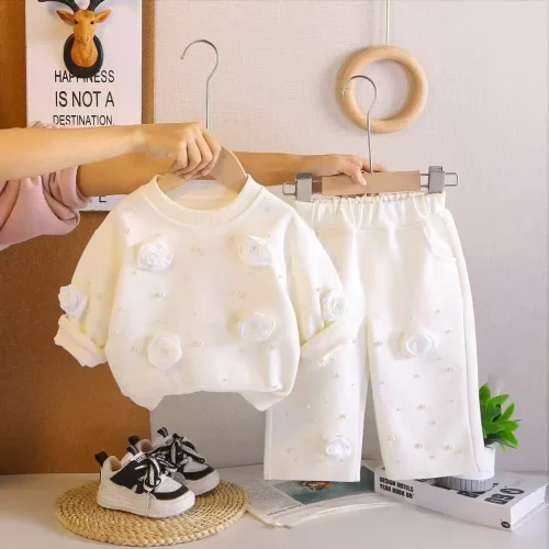 Girls' Rose & Pearl Sweatshirt Set