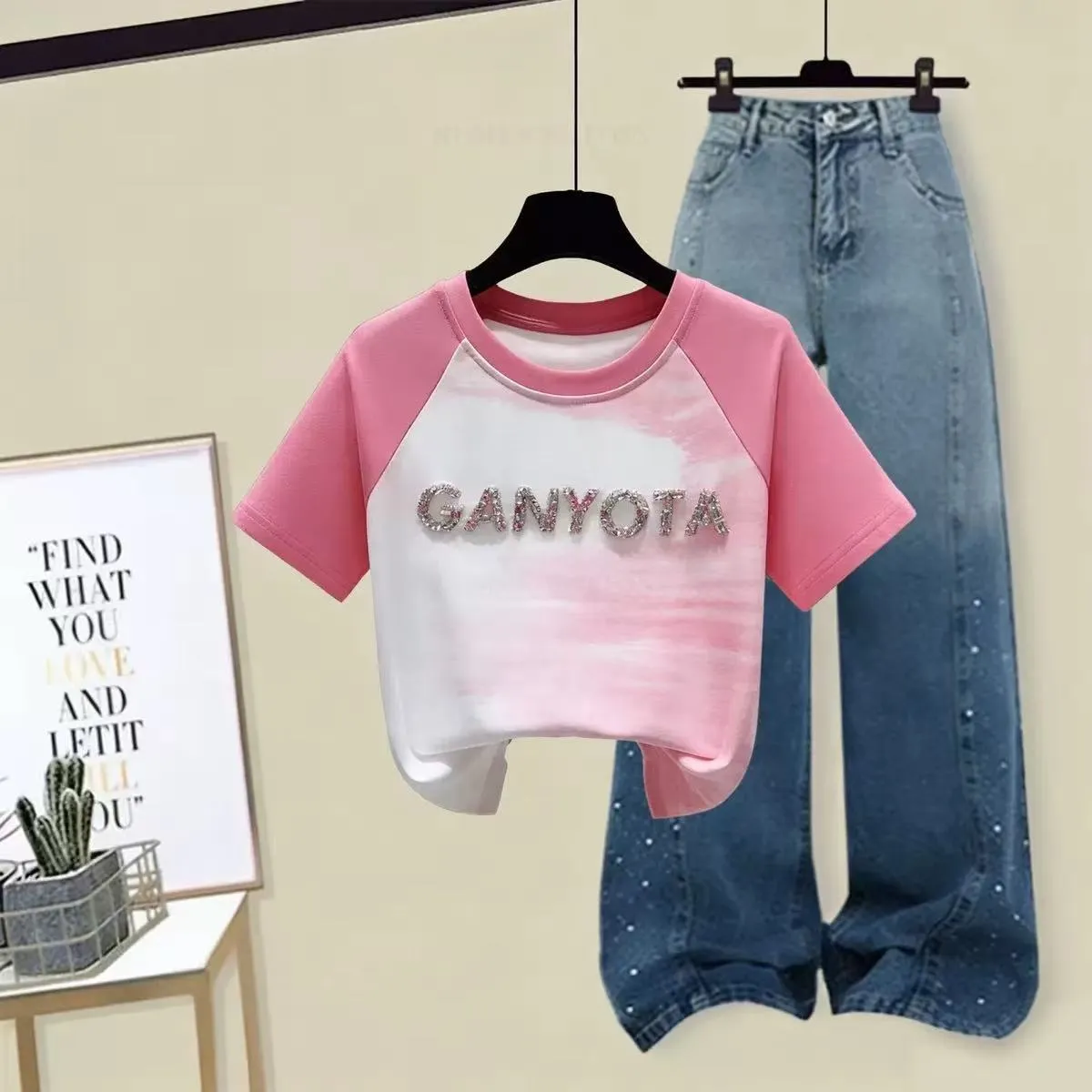 Girls 2-Piece Tie-Dye T-Shirt & Wide-Leg Jeans Set