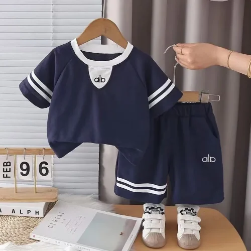 Toddler Boys Striped Short Sleeve T-Shirt & Elastic Shorts