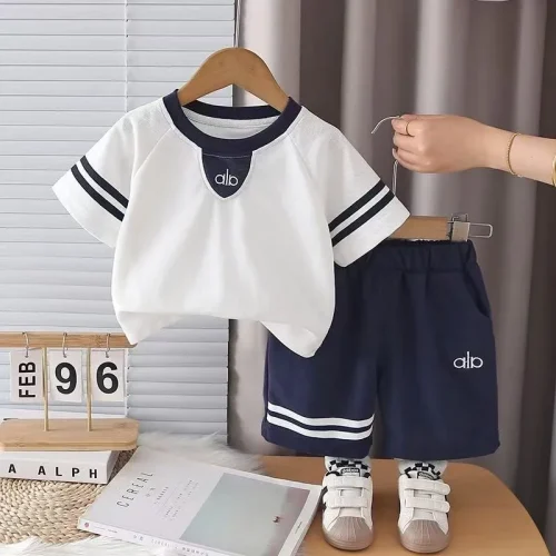 Toddler Boys Striped Short Sleeve T-Shirt & Elastic Shorts