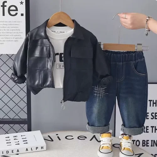 Boys' Leatherette Jacket & Jeans Outfit