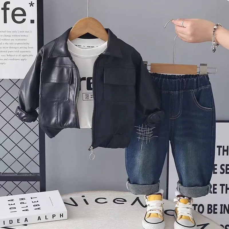 Boys' Leatherette Jacket & Jeans Outfit