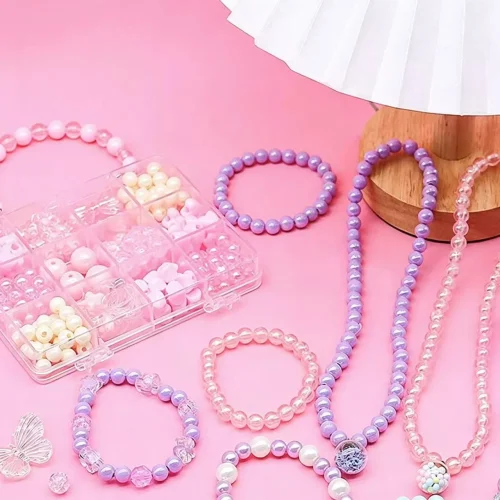 DIY Beaded Jewelry Making Kit in Cute Handbag Organizer Box for Girls